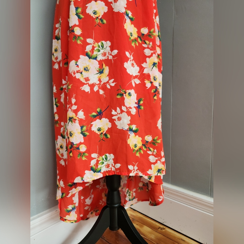 Lush Orange/Red Floral Strappy High Low Dress NWT - Picture 6 of 7